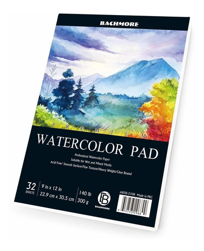 Bachmore Watercolor Pad Libra Oz Hoja Libro Pegamento |