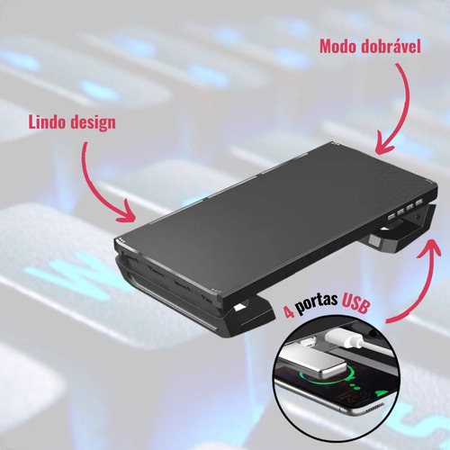 Base Para Monitor Suporte Celular Bm-100bk Com Usb E Gaveta