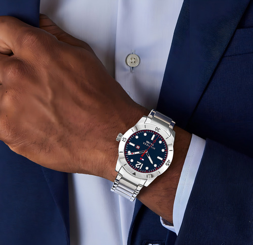Reloj Tommy Hilfiger 1791459 Para Hombre 42 Mm Plateado Azul Fondo Azul Oscuro