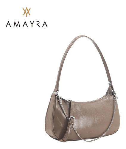 Cartera Chica Tira Corta Y Larga Ecocuero Amayra Visón Vison Plata Visón