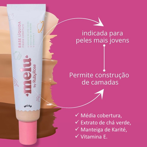 Base Líquida Média Cobertura Da Melu Ruby Rose Efeito Matte