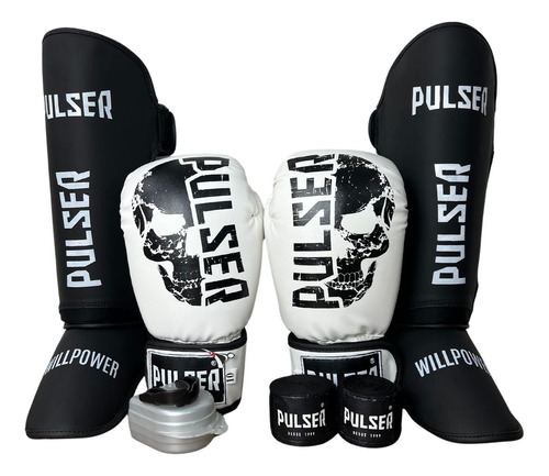 Kit Muay Thai Luva 10oz Caneleira Band Bucal Thunder Pulser