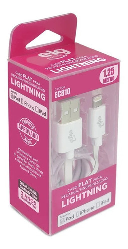 Cabo Lightning Flat 1,25 Metros iPhone Mfi Certificado Ec810 Cor Branco