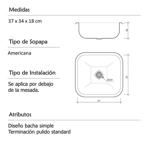 Pileta Bacha Cocina Johnson Acero Ee37/18