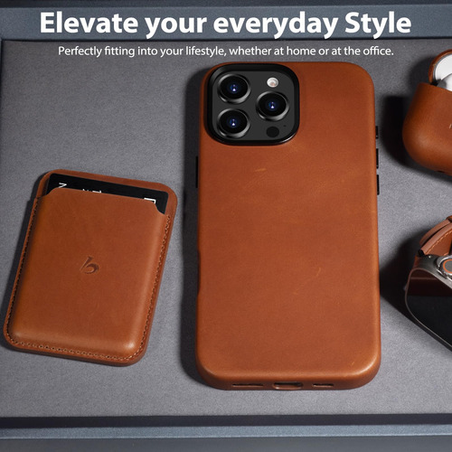 Capa De Couro Belemay Compatível Com iPhone 16 Pro Saddle Br