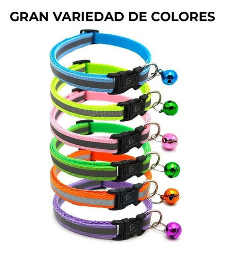 Collar Reflejante Luz Perros Pequeños Y Gatos C Cascabel Color Verde Tamaño del collar Chico