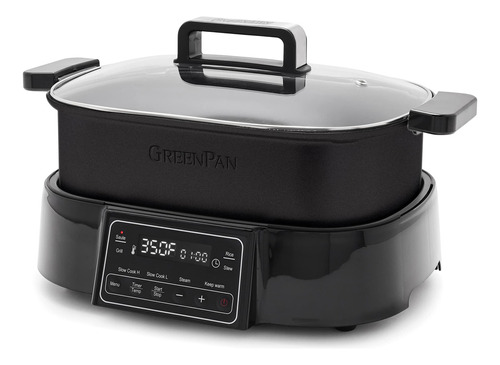 Greenpan Parrilla De Sartén 8 En 1, Color Negro Mate, Preestablecidos Para Saltear Al Vapor, Freír Y Cocinar Arroz, Piezas Antiadherentes Y Aptas Para Lavaplatos, Visualización Led Fácil De Usar