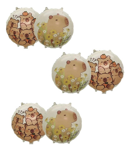 Pack De 6 Globos Redondos Con Temática De Capibara De 45 Cm Capibara Modelo Nro. 2