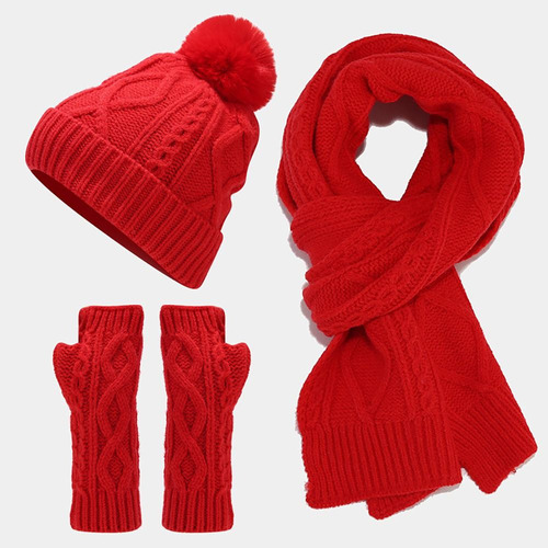 Conjunto De Gorro, Bufanda Y Guantes De Muñeca Cálidos Para