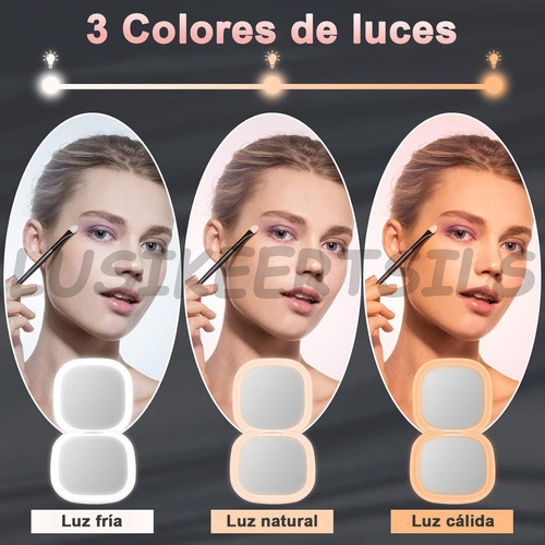 2 Espejo Bolsillo Mano Con Luz Led Regulable Maquillaje Aumento Recargable Rosa y Blanco