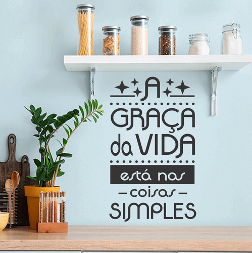 Adesivo Frase Parede Graça Da Vida Coisa Simples 75cm X 45cm Cor Preto Fosco