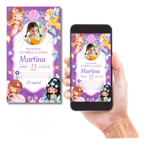 Tarjeta De Invitacion Digital Con Foto Sirenitas Sirenitas