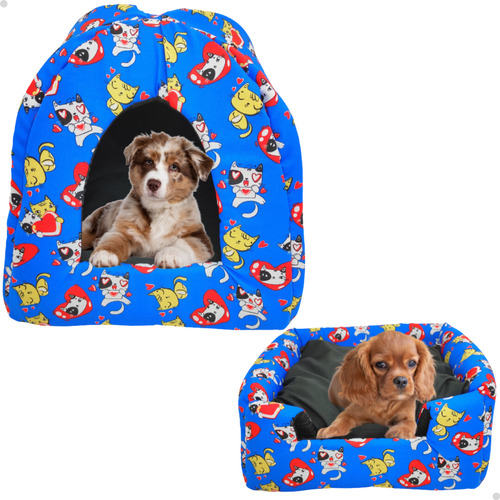 Caminha Toca Caverna Iglu Para Cachorro Gatos 2x1 Conforto Cor Azul