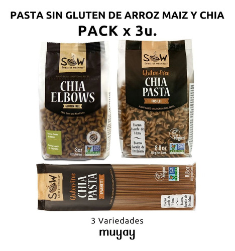 Pack De 3 Pastas Sin Gluten - Chía Maíz Y Arroz