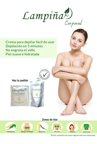 Crema Depilatoria Lampiña Combo Facial 10gr Y Corporal 30gr