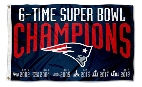 New England Patriots 6 Time Super Bowl Champions Flag