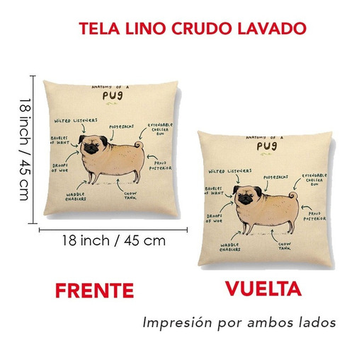 Cojin Anatomia Animales Pug Ajolote Tela Lino Crudo Relleno Color Jirafa
