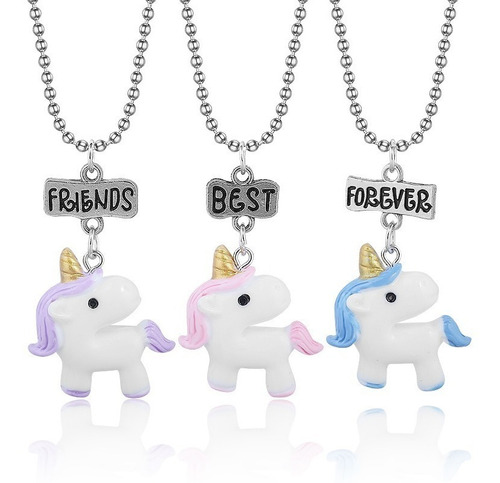 Imagen 1 de 5 de Set 3 Collares Unicornios Best Friends Forever Amigos