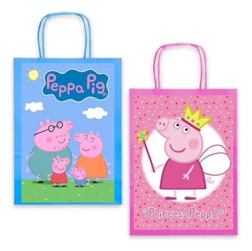 Bolsas Kraft Peppa Pig Cotillón Dulces X 12 Unidades 