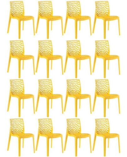 16 Cadeiras Gruvyer Cozinha Jantar Alto Brilho Higlopp  Cor da estrutura da cadeira Amarelo