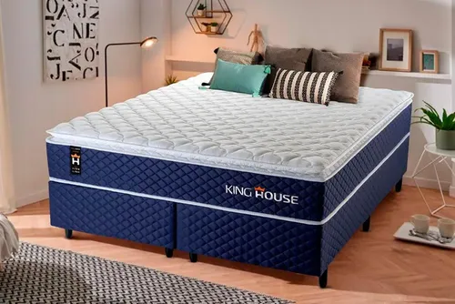 Cama Box King Size Lagras Azul Com Molas Ensacadas