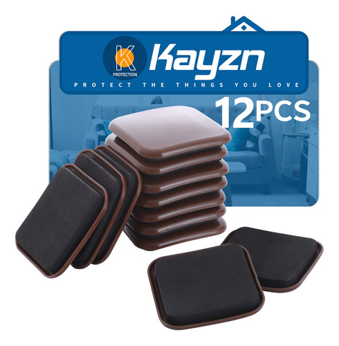 Kayzn Deslizadores De Muebles, 12 Piezas Cuadradas De 3 PuLG