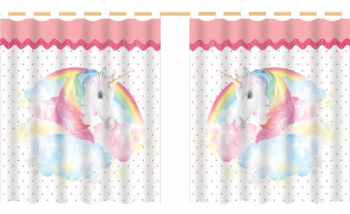 Cortina Infantil Quarto Infantil Unicornio Poá 280x140cm