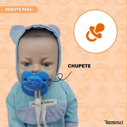 Bebote Reborn Real Con Chupete Body Osito Y Babero Plastisol