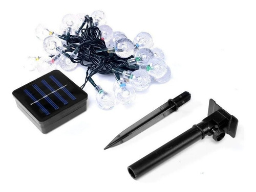 Imagen 2 de 5 de Guirnalda Solar Bola Blanco 100 Led 10mts Exterior Navideña*