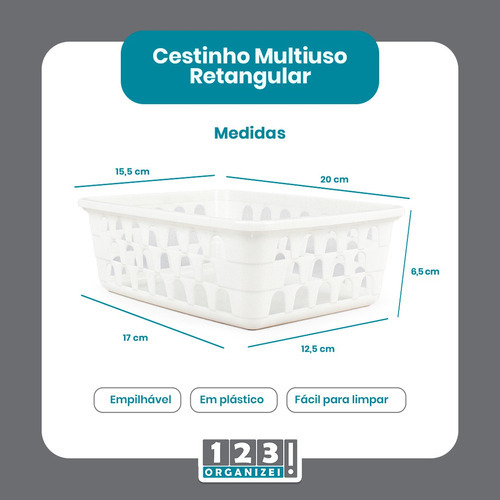 Cesto Multiuso Organizador Médio Branco 20x15,5x6,5cm