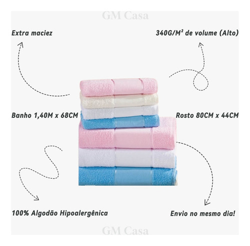 Kit 2 Toalhas Grande 100% Algodão Alta Absorção Toalha Rosto Branco