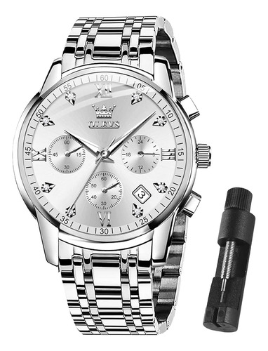 Olevs Watch Men Silver Stainless Steel Watches For Men Luxur