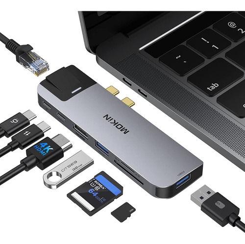 Hub 8 En 2 Macbook Pro 4khdmi, Usb 3.0, Sd, Thunderbolt 3