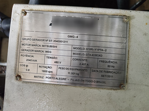 Grupo Gerador Stemac 2040kva Weg, Motor Mitsubishi Com Qta (Usado)