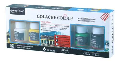Set Pintura Gouache 6 Color 25ml Pincel Mezclador Giorgione
