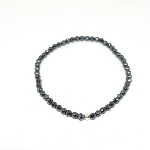 Pulsera Turmalina Negra Facetada Con Bolita Plata 925 