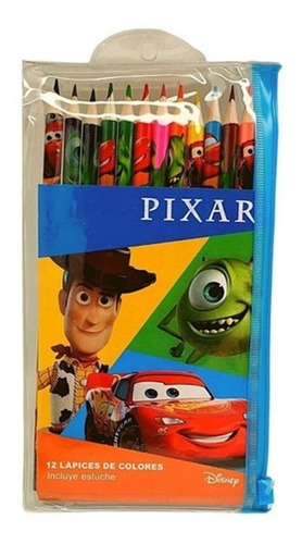 Set De 12 Lapices De Colores Disney Pixar Con Estuche Kit
