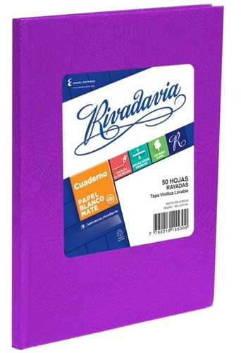 Cuaderno Tapa Dura Rayado  50h Rivadavia Violeta