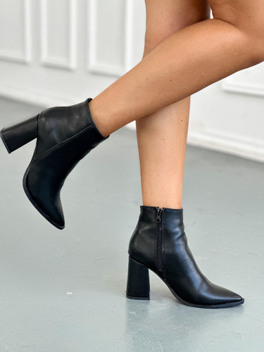 Bota Botineta Mujer Taco Cuadrado Original Eco Cuero Gretel