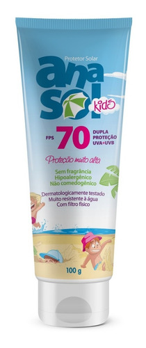 Protetor Solar 70 Fps Kids Corpo E Rosto Anasol 100 G 