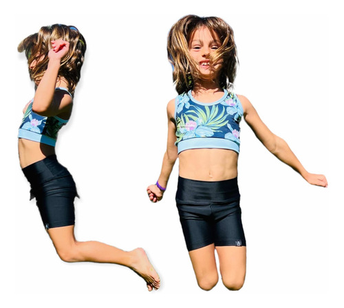 Imagen 7 de 9 de Calza Corta Biker Lycra Uv Upf50+ Niña Lisa Negra