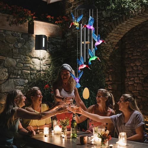 Campanilla De Viento Solar Led Colibr Para Decoración De Jar