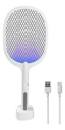 Raqueta Eléctrica Anti-mosquitos 2 En 1 Con Luz Led Y Base 