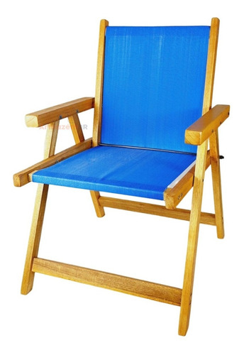 Cadeira Madeira Dobrável Área Varanda Jardim Piscina Azul