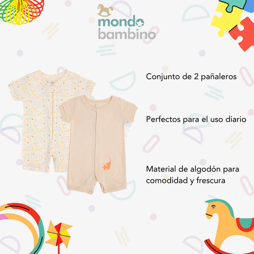 Set De 2 Pañaleros Estampados Beige Para Bebé Mondo Bambino Beige 3 M