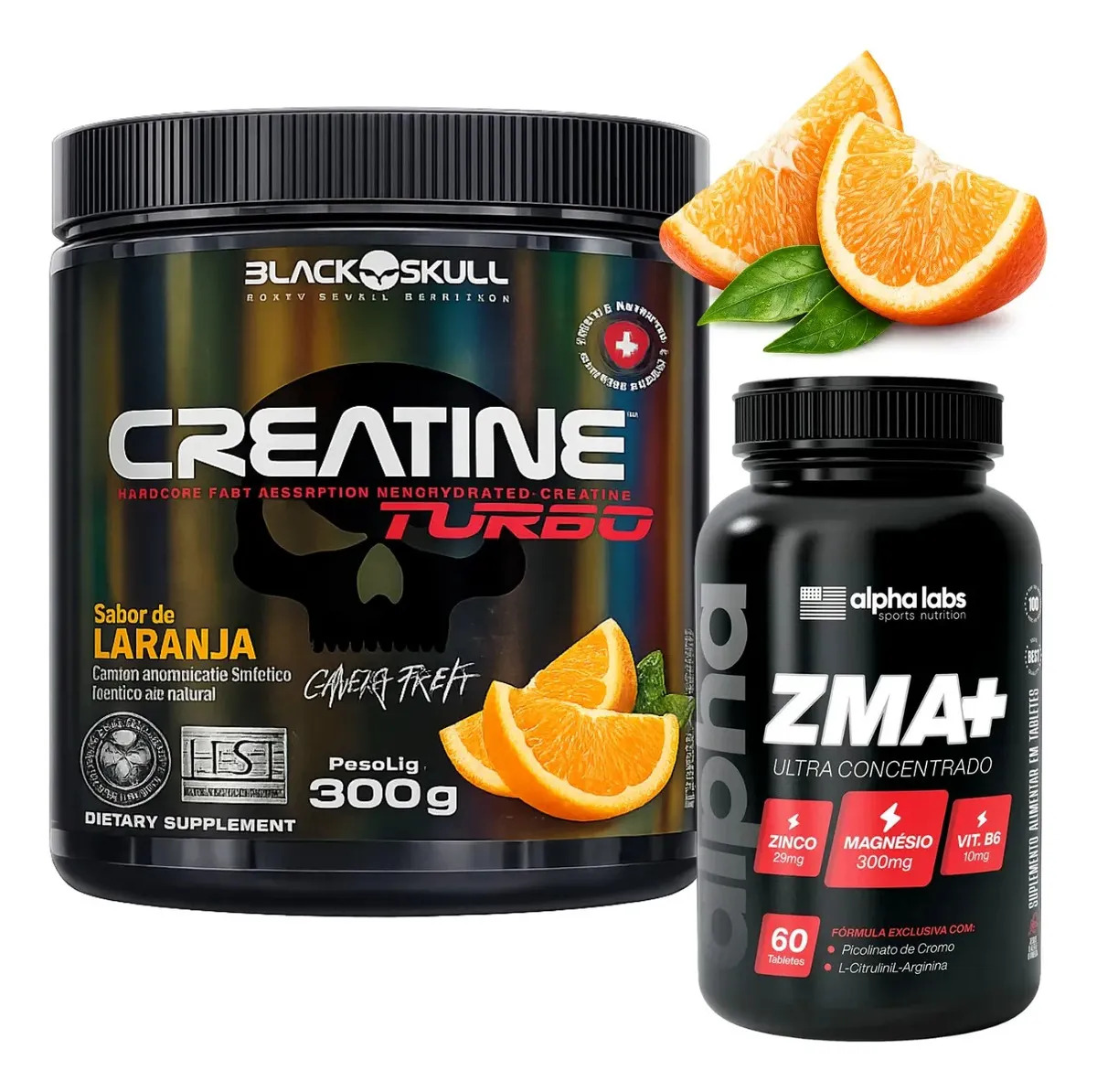 Kit Creatina Turbo + Zma Alta Performance E Recuperação Laranja