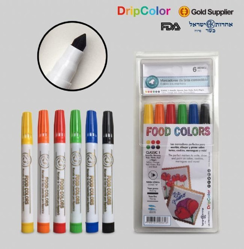 Marcadores Comestibles Dripcolor / Set De 6 Colores