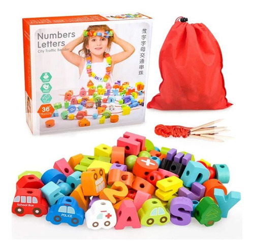 Juego Didáctico Set De Enhebrado En Madera Motricidad Fina