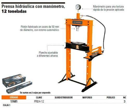 Prensa Hidráulica De 12 Toneladas Truper Codigo Preh-12