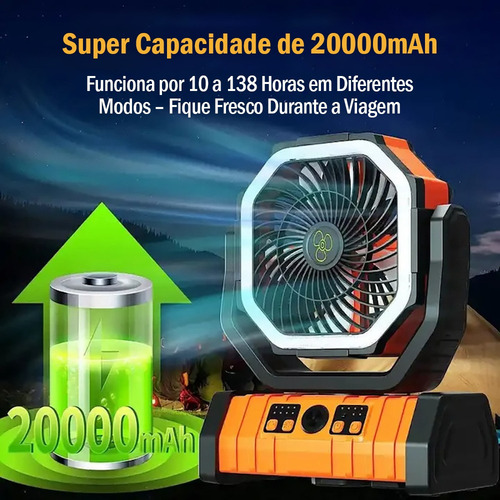 Ventilador Portátil Para Camping 20000mah Com Luzes Led